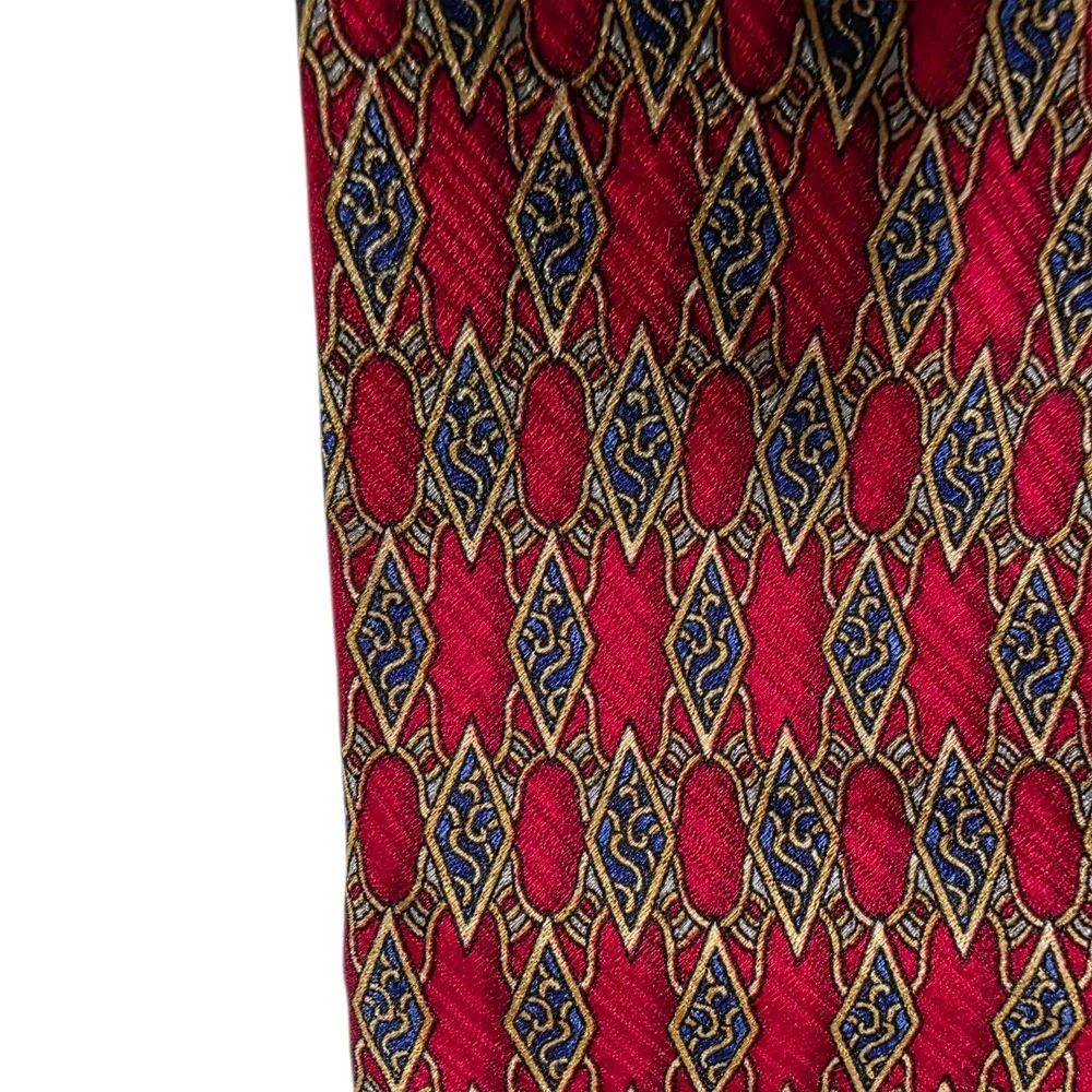 Umberto Bossi Mens Necktie One Size Red Silk Classic Slim Argyle Pattern Formal‎